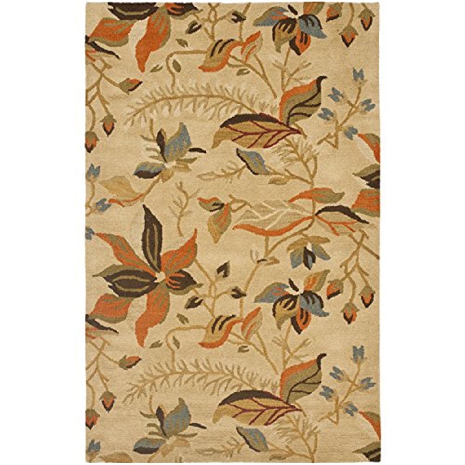 Beige and Multicolor Floral Wool 8' x 10' Handmade Rug