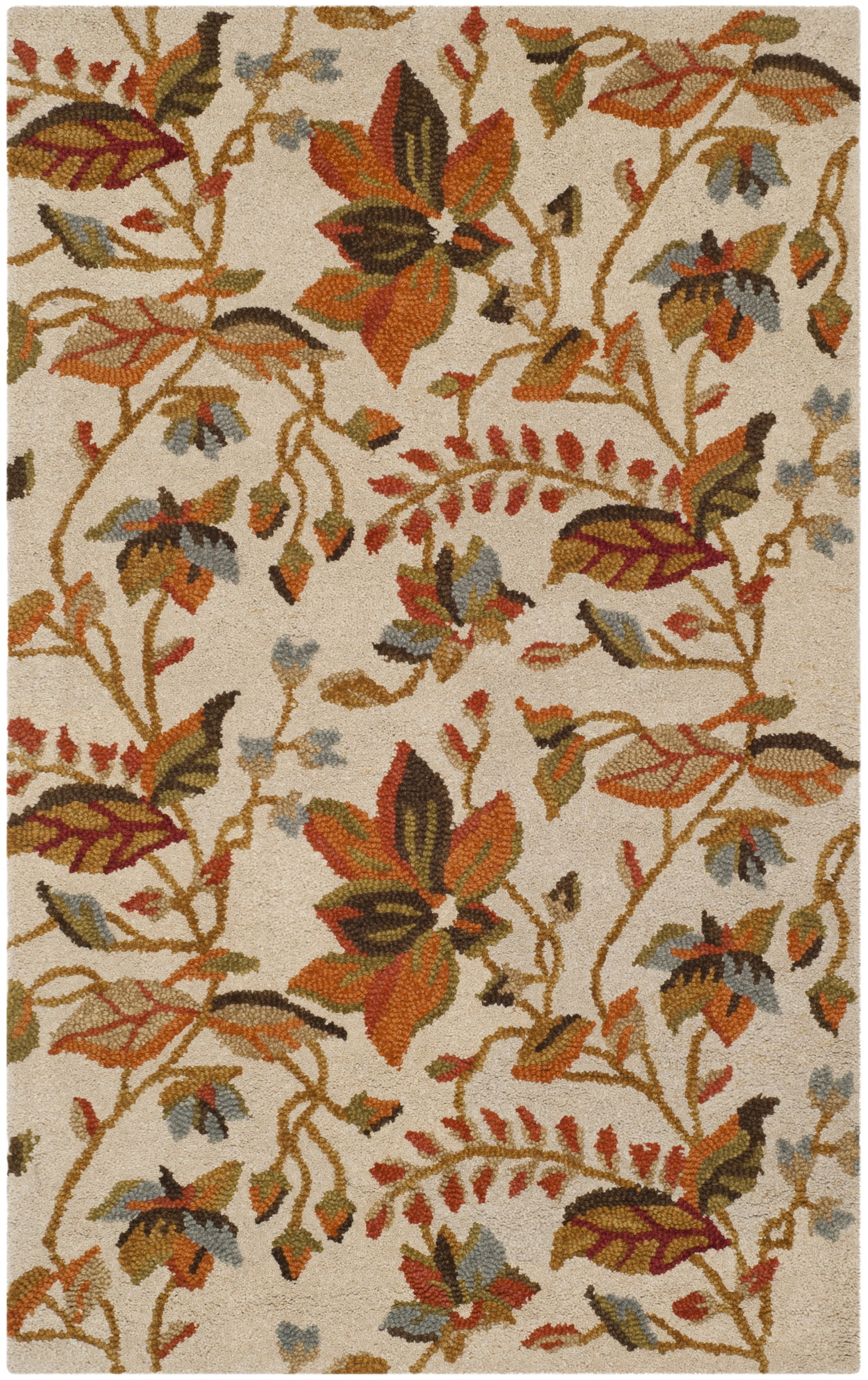 Rust Multi Floral Handmade Wool 3' x 5' Area Rug