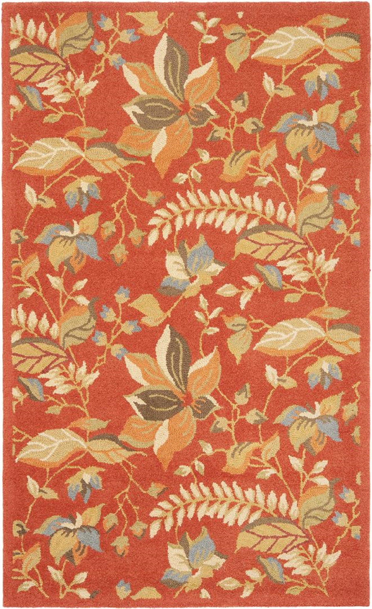 Rust and Multi Handmade Wool Floral Area Rug, 5' x 8'