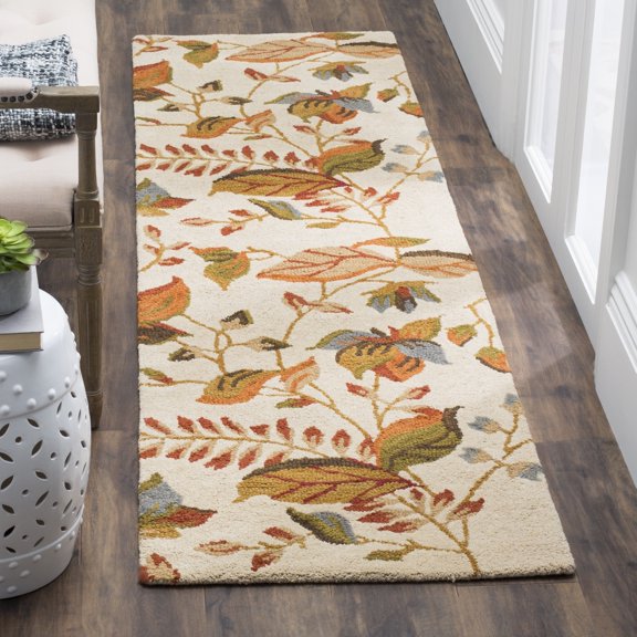 SAFAVIEH Blossom Evelyn Floral Flowers Wool Runner Rug, Beige/Multi, 2'3" x 11'