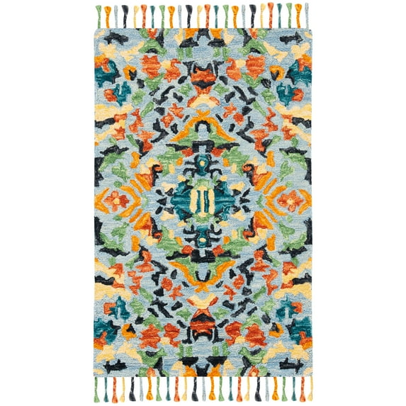 SAFAVIEH Blossom Everitt Floral Wool Fringed Area Rug, Blue/Multi, 3' x 5'