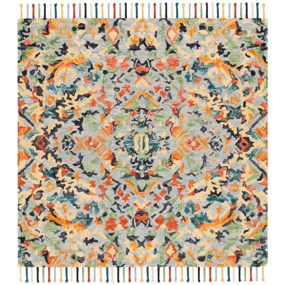 SAFAVIEH Blossom Everitt Floral Wool Fringed Area Rug, Blue/Multi, 6' x 6' Square