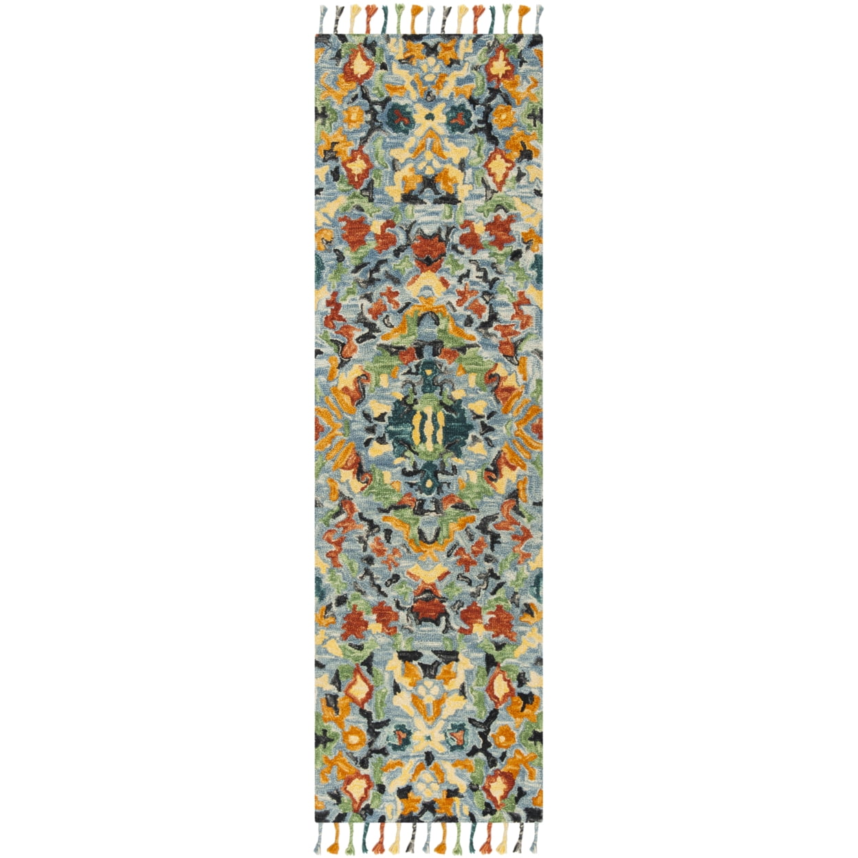 Handmade Blue Multi Floral Wool 6' x 9' Area Rug