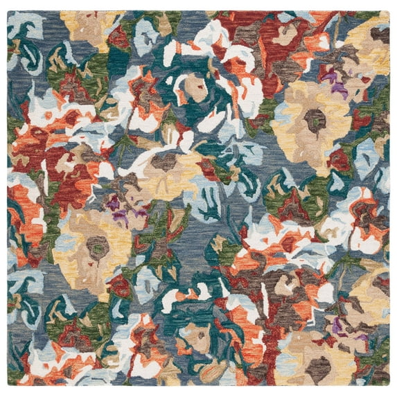 SAFAVIEH Blossom Ewart Floral Area Rug, Light Blue/Rust, 6' x 6' Square