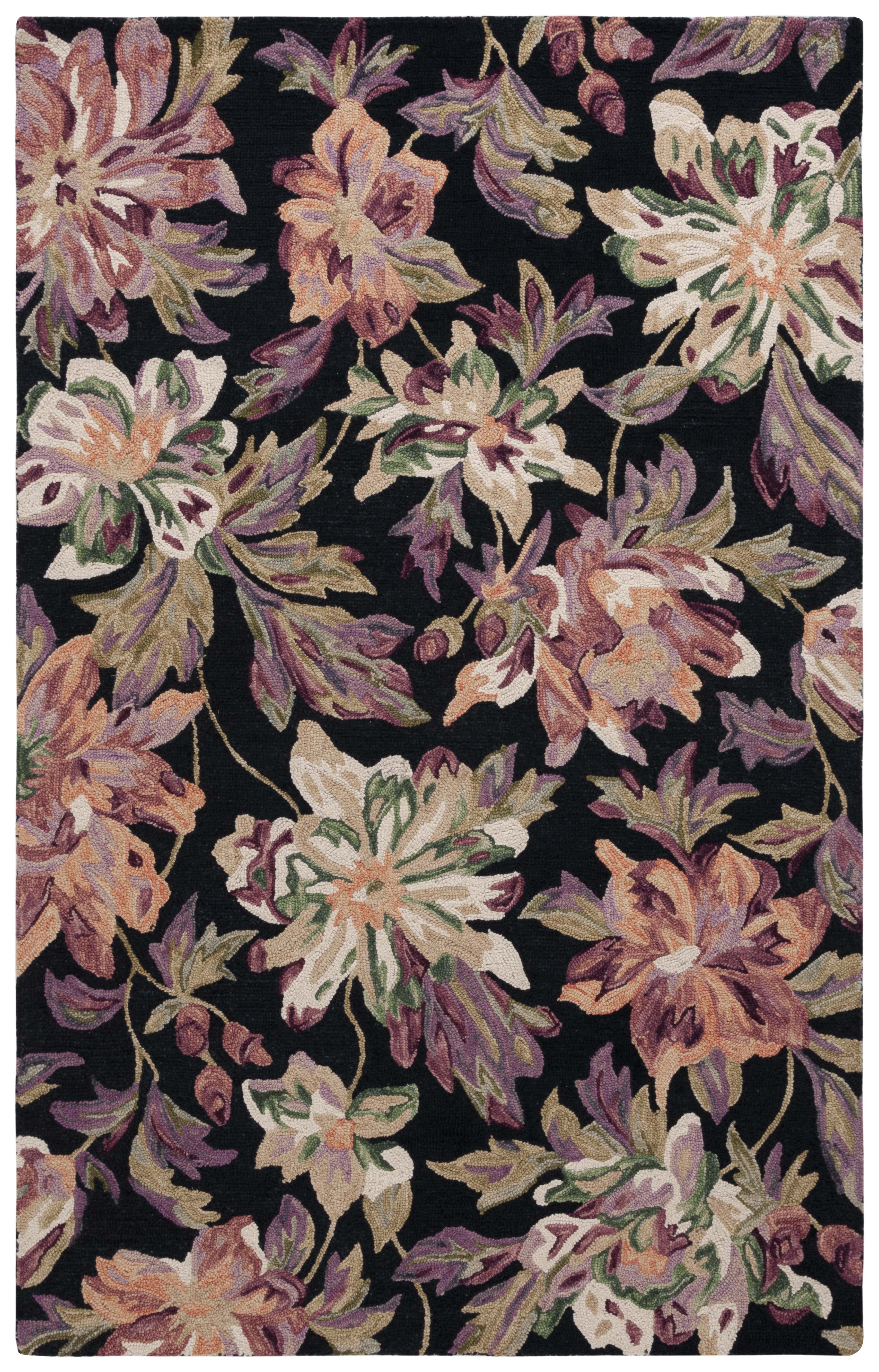 SAFAVIEH Blossom Fisher Floral Area Rug, Black/Plum, 4' x 6'