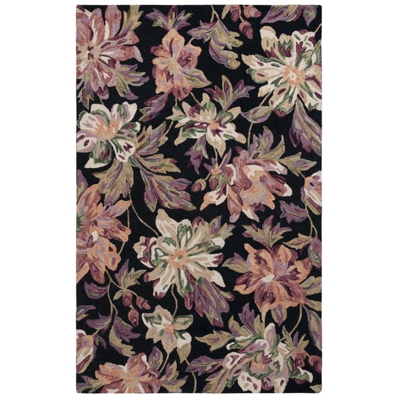 SAFAVIEH Blossom Fisher Floral Area Rug, Black/Plum, 4' x 6'