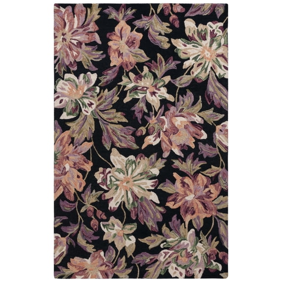 SAFAVIEH Blossom Fisher Floral Runner Rug, Black/Plum, 2'3" x 8'