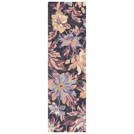 SAFAVIEH Blossom Fisher Floral Runner Rug, Charcoal/Plum, 2'3" x 8'