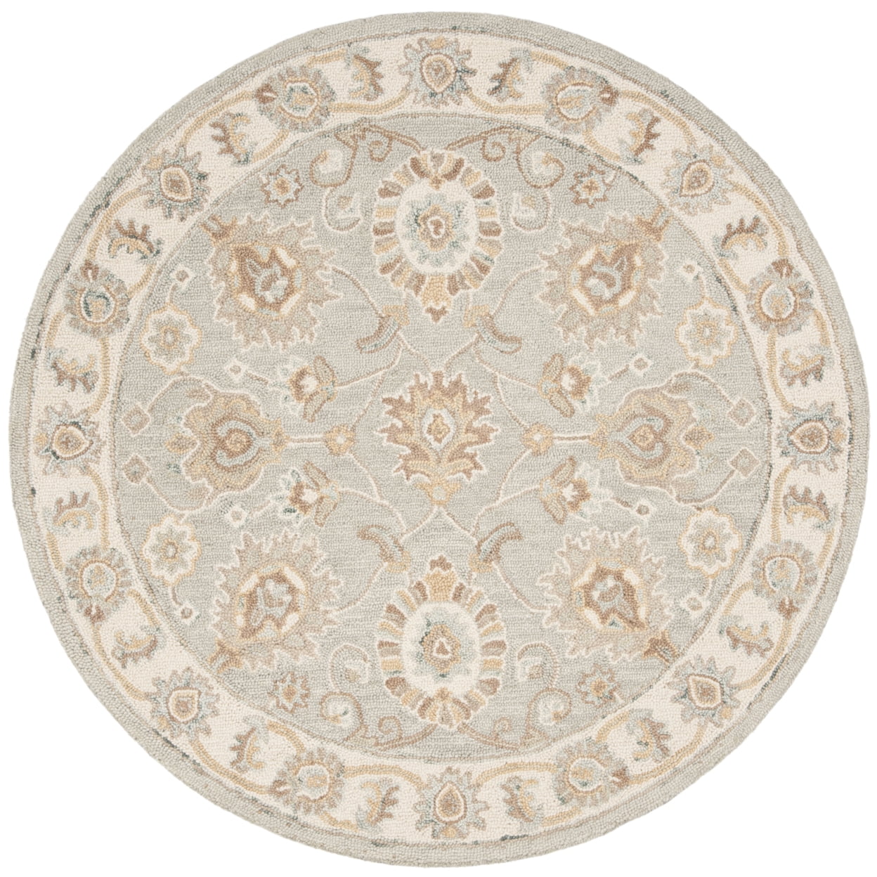SAFAVIEH Blossom Fletcher Floral Bordered Wool Area Rug, Aqua/Ivory, 6' x 6' Round
