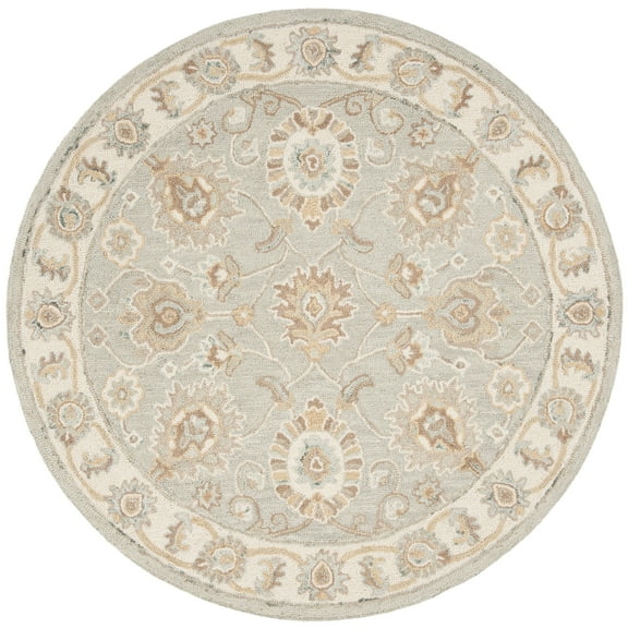 SAFAVIEH Blossom Fletcher Floral Bordered Wool Area Rug, Aqua/Ivory, 6' x 6' Round