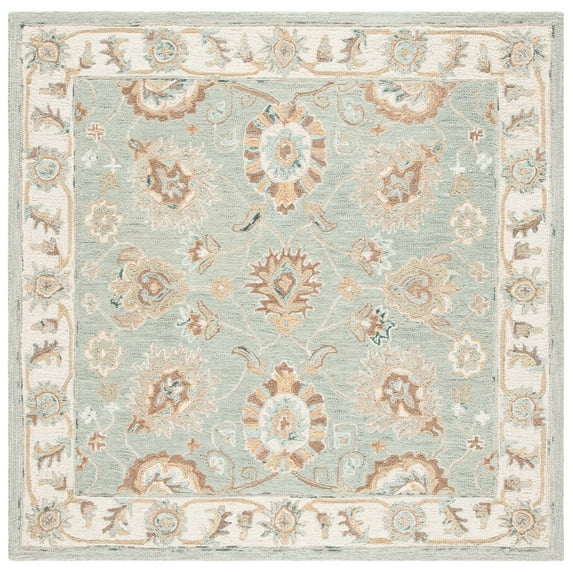SAFAVIEH Blossom Fletcher Oriental Wool Area Rug, Aqua/Ivory, 6' x 6' Square