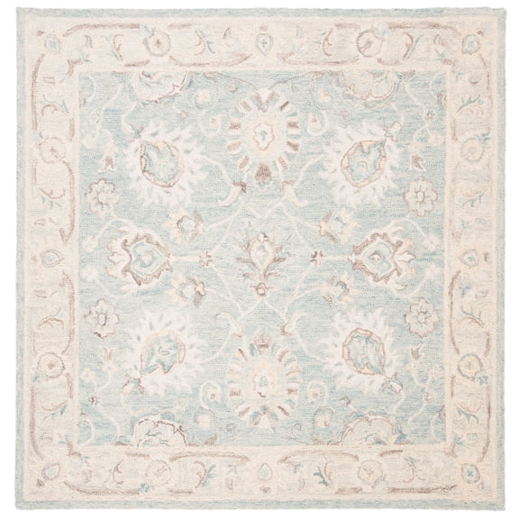 SAFAVIEH Blossom Fletcher Floral Bordered Wool Area Rug, Grey/Multi, 6' x 6' Square