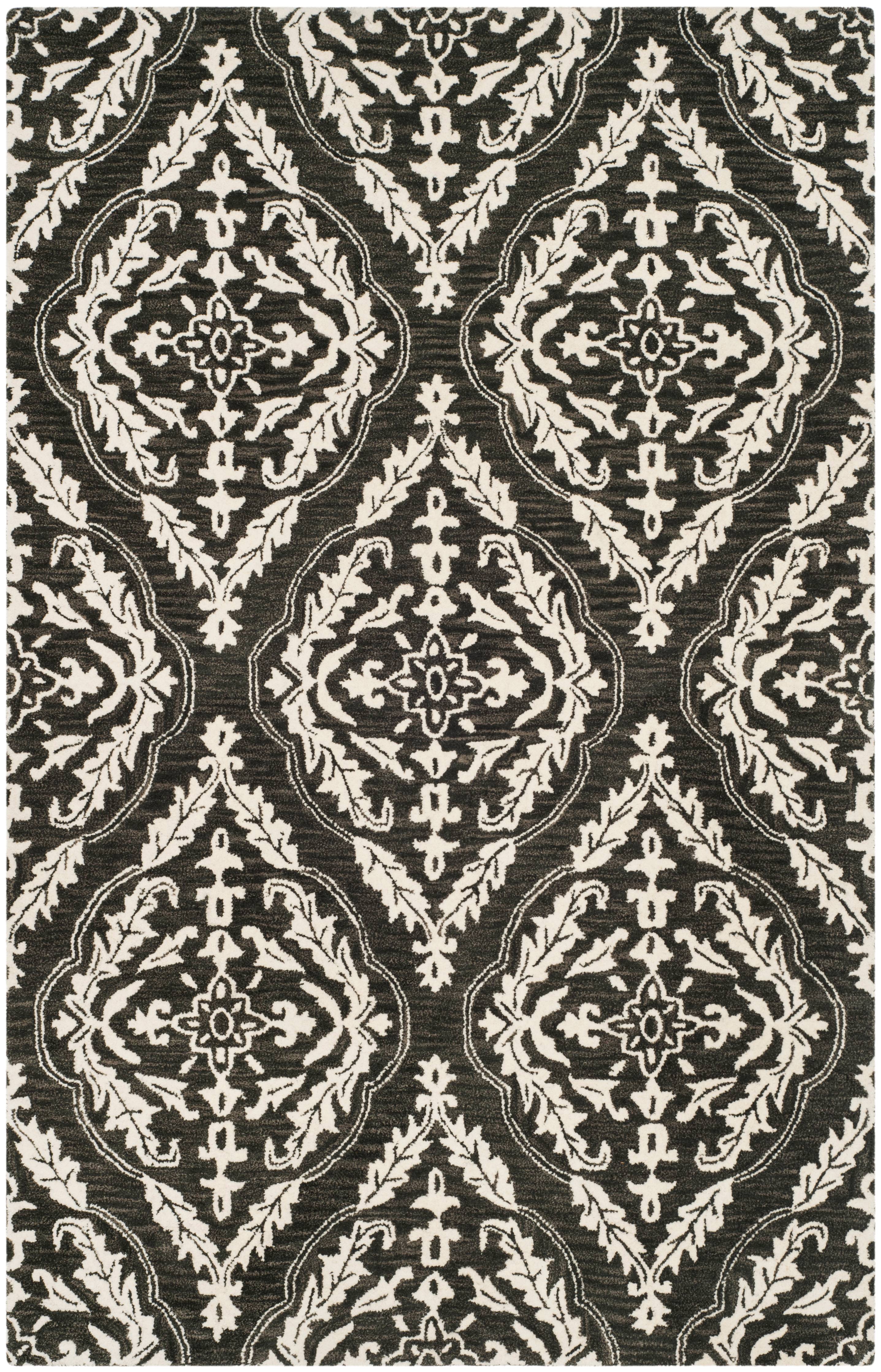 SAFAVIEH Blossom Frieda Damask Floral Wool Area Rug, Charcoal/Ivory, 5' x 8'