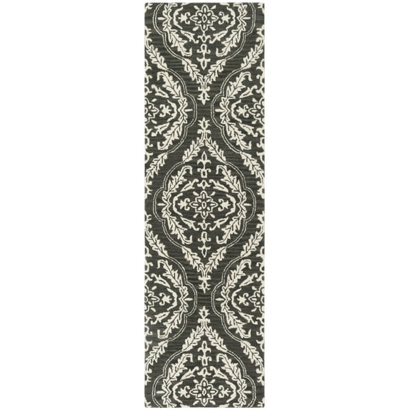 SAFAVIEH Blossom Frieda Damask Floral Wool Runner Rug, Charcoal/Ivory, 2'3" x 8'