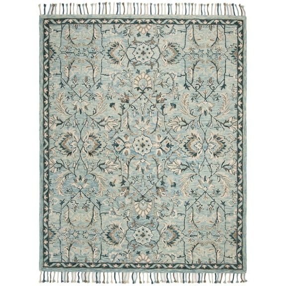 SAFAVIEH Blossom Frona Floral Wool Fringed Area Rug, Blue/Ivory, 8' x 10'