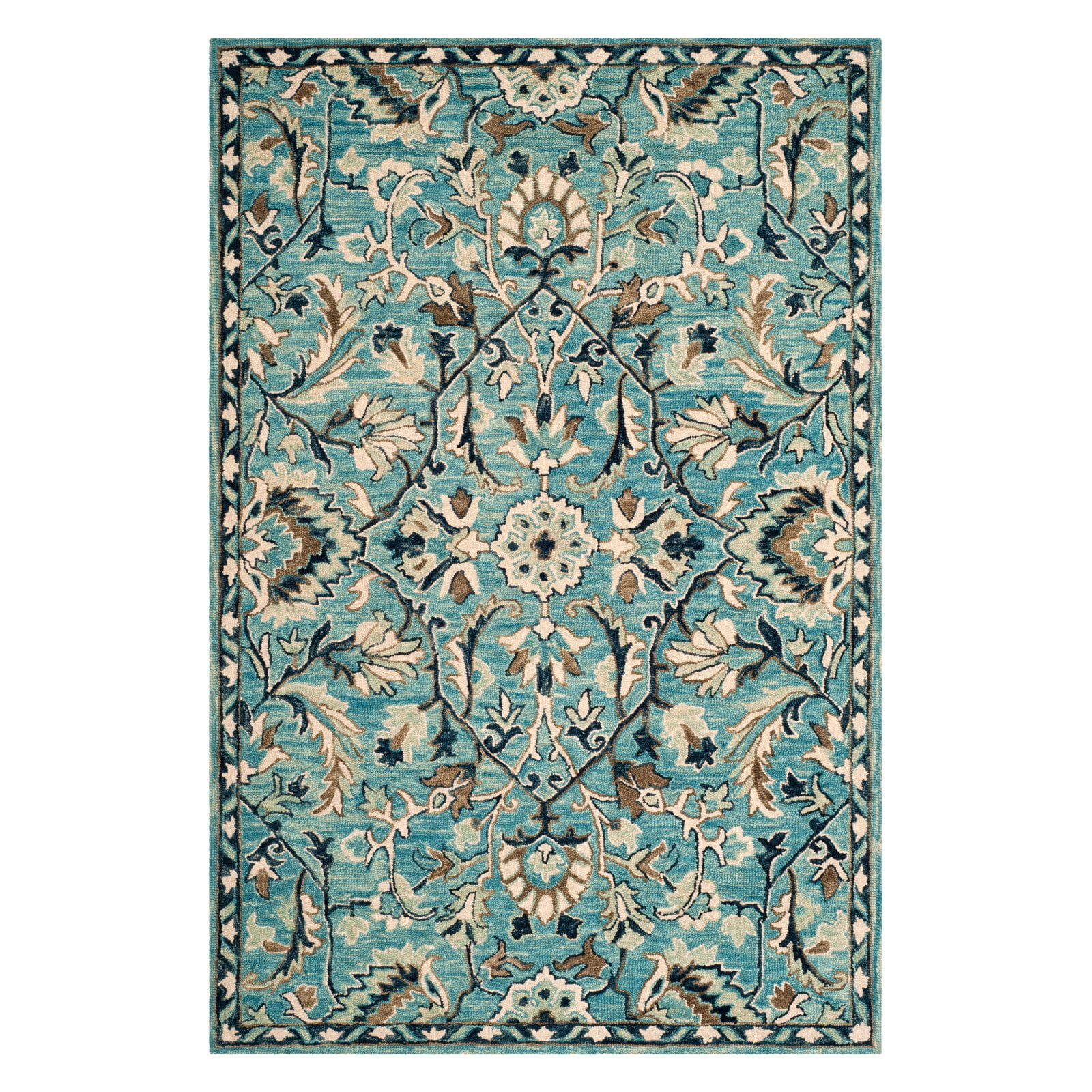 Ivory and Blue Tufted Wool 8' x 10' Area Rug