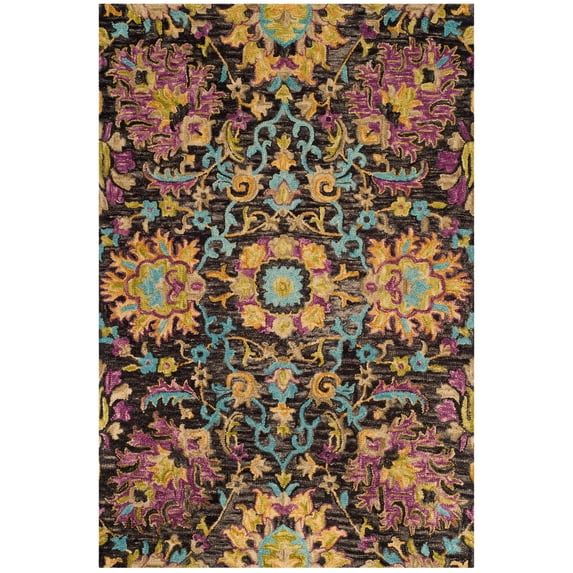 SAFAVIEH Blossom Gavril Floral Wool Fringed Area Rug, Charcoal/Multi, 3' x 5'