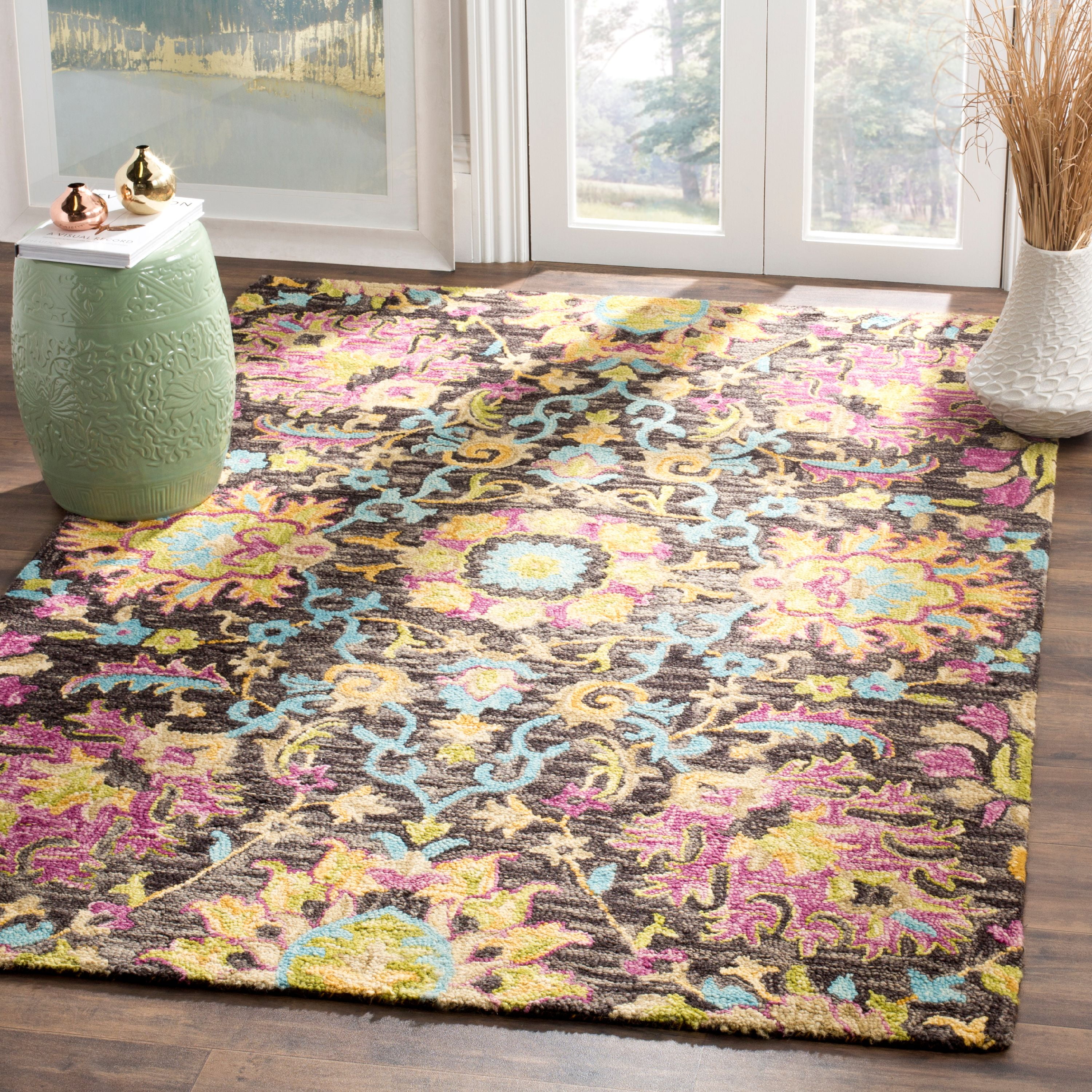 Multicolor Floral Wool Rectangular Area Rug