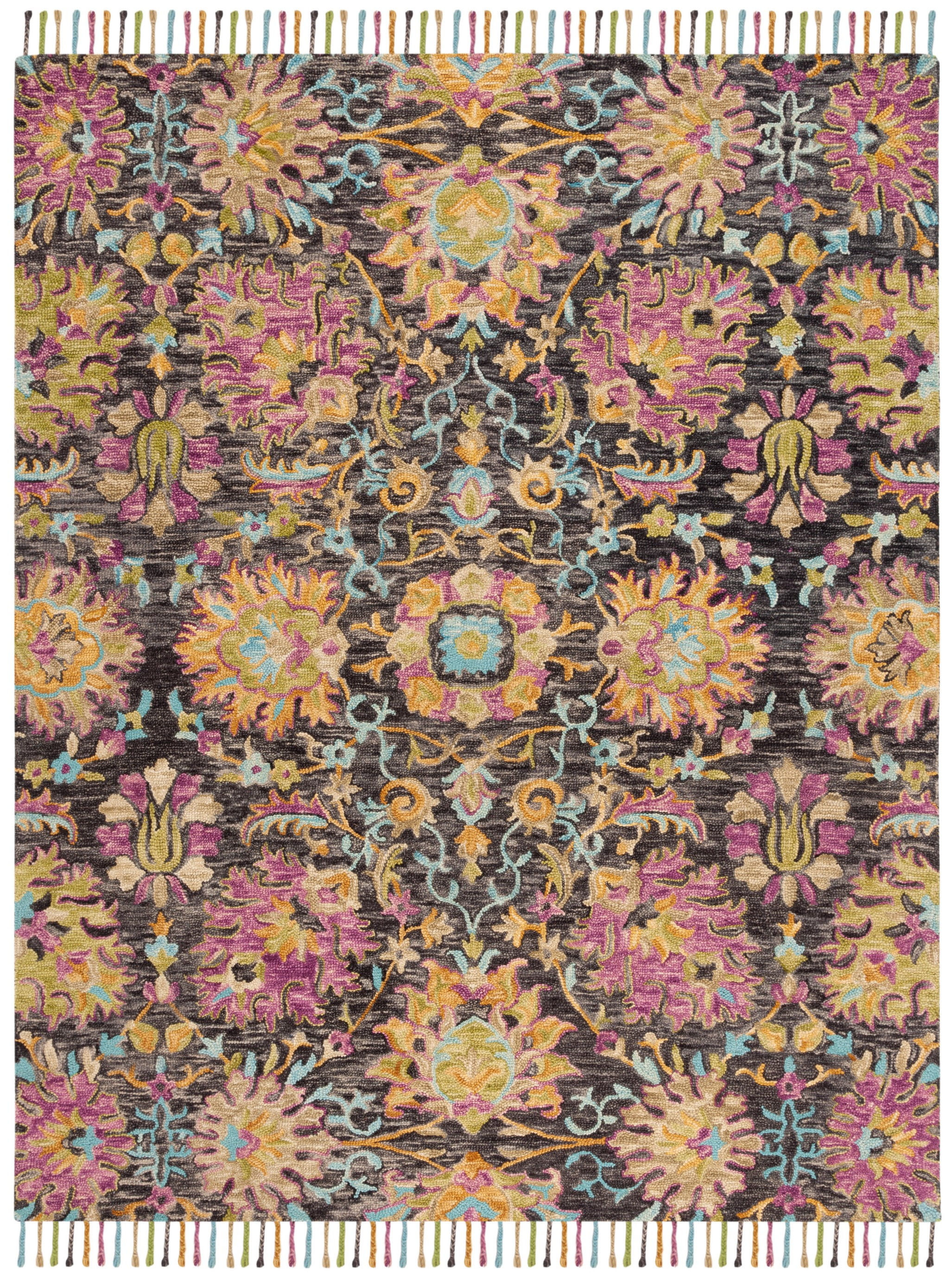 Handmade Tufted Floral Wool Blend 8' x 10' Area Rug in Charcoal/Multi