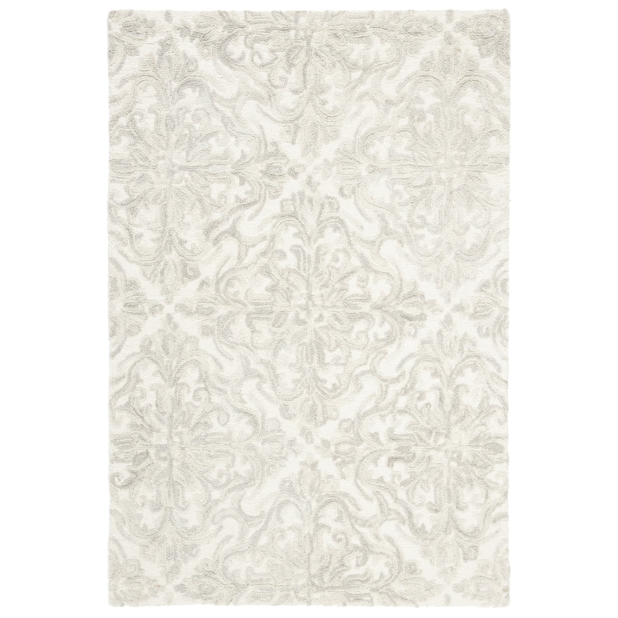 Ivory and Grey Floral Handmade Wool Area Rug 3' x 5'