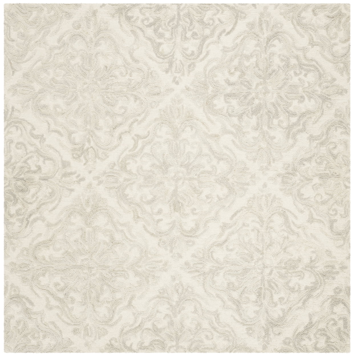 Ivory Floral Handmade Tufted Wool Square Rug - 8' x 8'