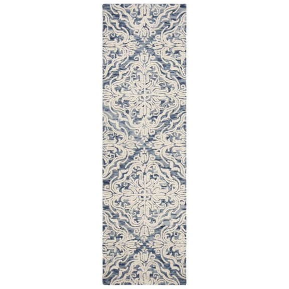 SAFAVIEH Blossom Githa Damask Runner Rug, Blue/Ivory, 2'3" x 6'