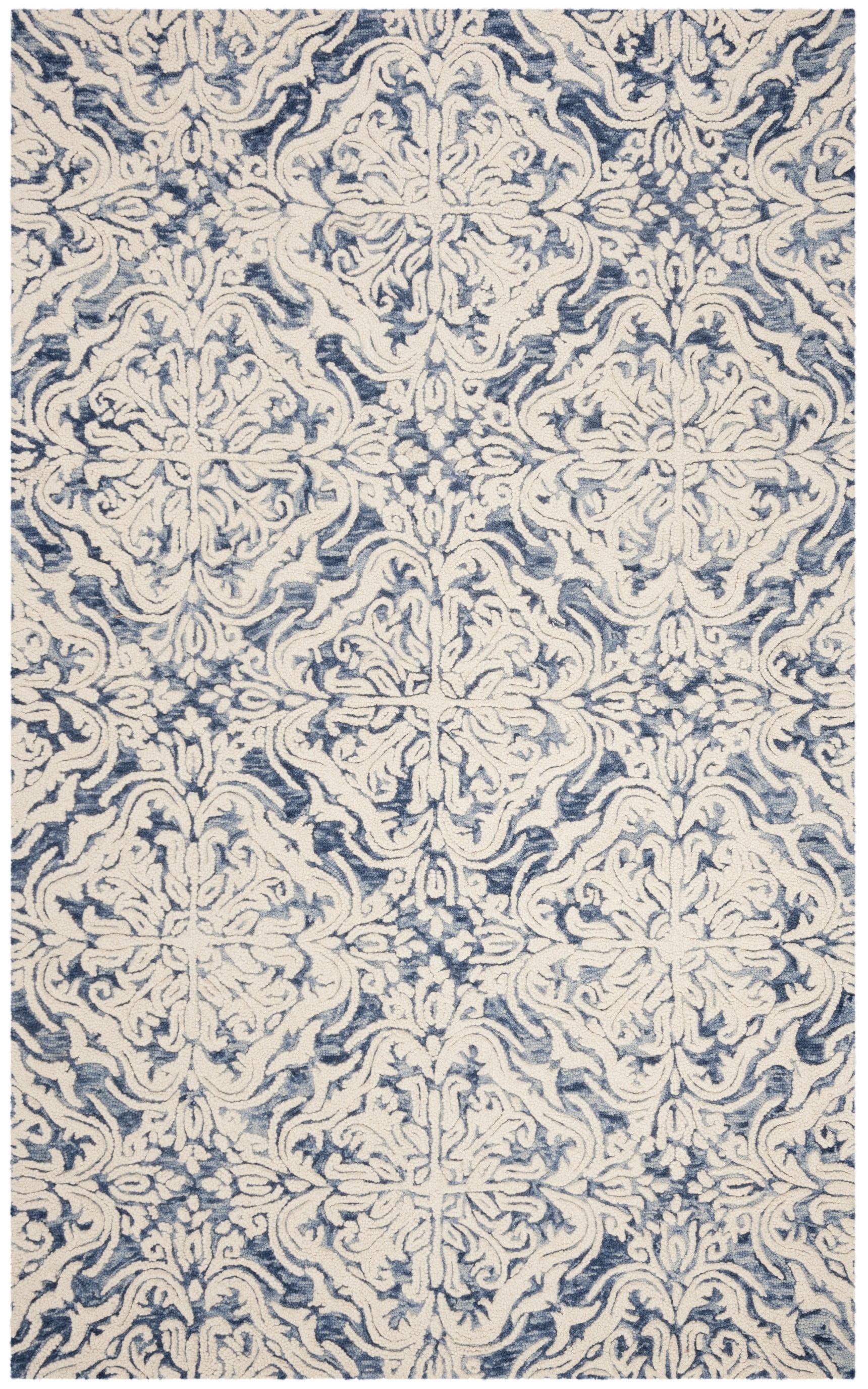 Blossom Blue and Ivory Floral Hand-Tufted Wool Rug