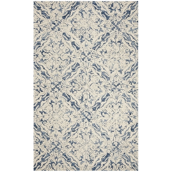 SAFAVIEH Blossom Githa Damask Wool Area Rug, Blue/Ivory, 5' x 8'