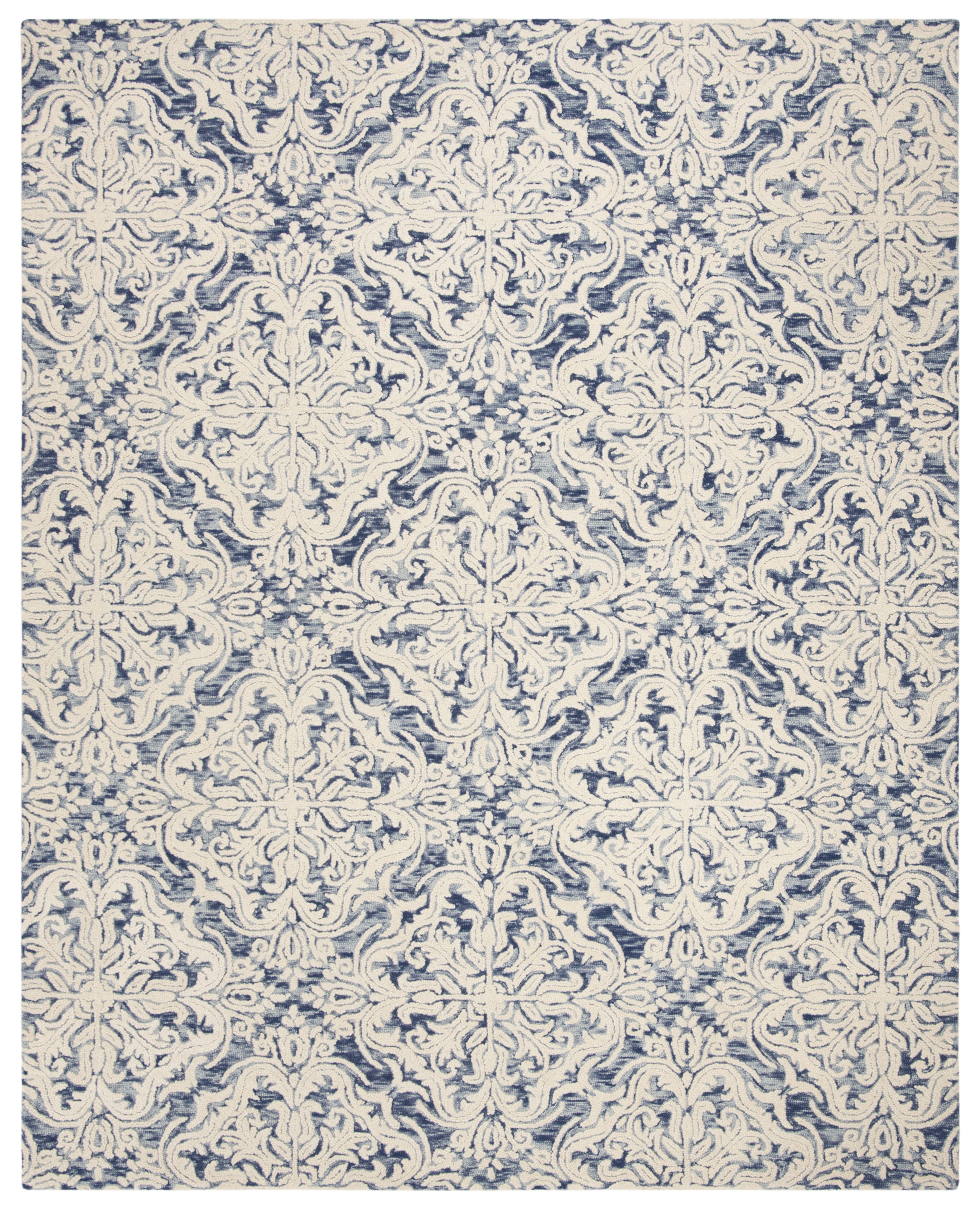 Handmade Tufted Blue and Ivory Floral Wool 8' x 10' Area Rug