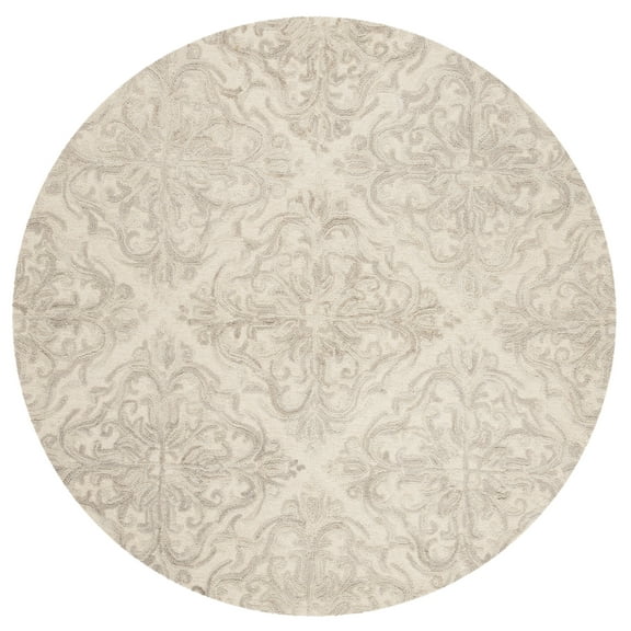 SAFAVIEH Blossom Githa Geometric Wool Area Rug, Ivory/Grey, 6' x 6' Round