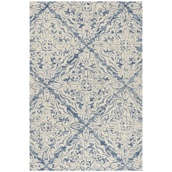 SAFAVIEH Blossom Githa Geometric Wool Area Rug, Blue/Ivory, 2' x 3'