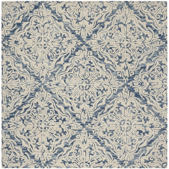 SAFAVIEH Blossom Githa Geometric Wool Area Rug, Blue/Ivory, 4' x 4' Square