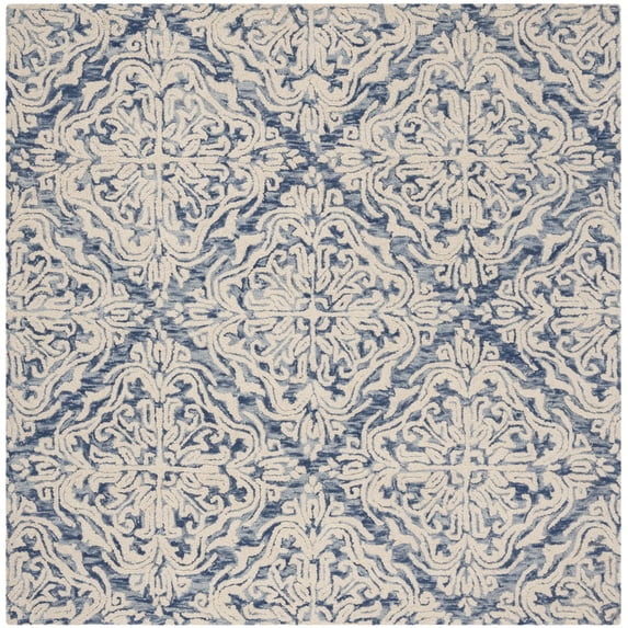 SAFAVIEH Blossom Githa Geometric Wool Area Rug, Blue/Ivory, 6' x 6' Square