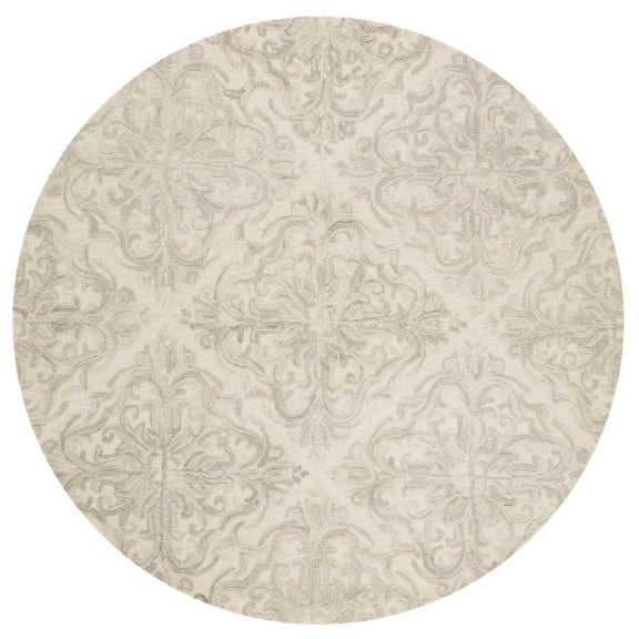 SAFAVIEH Blossom Githa Geometric Wool Area Rug, Ivory/Grey, 4' x 4' Round