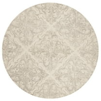 SAFAVIEH Blossom Githa Geometric Wool Area Rug, Ivory/Grey, 4' x 4' Round