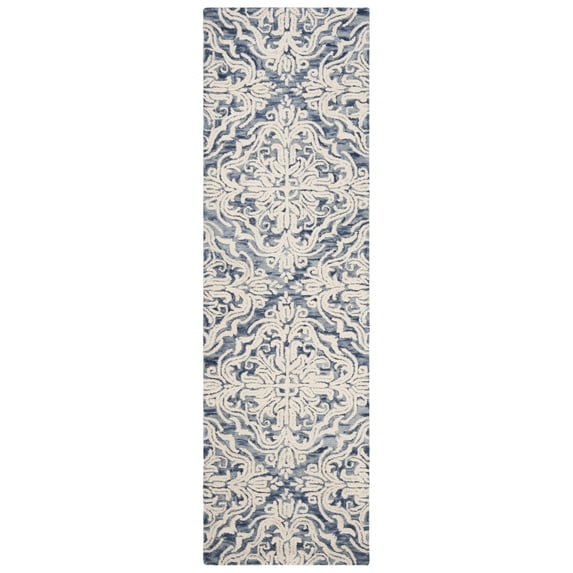 SAFAVIEH Blossom Githa Geometric Wool Runner Rug, Blue/Ivory, 2'3" x 12'
