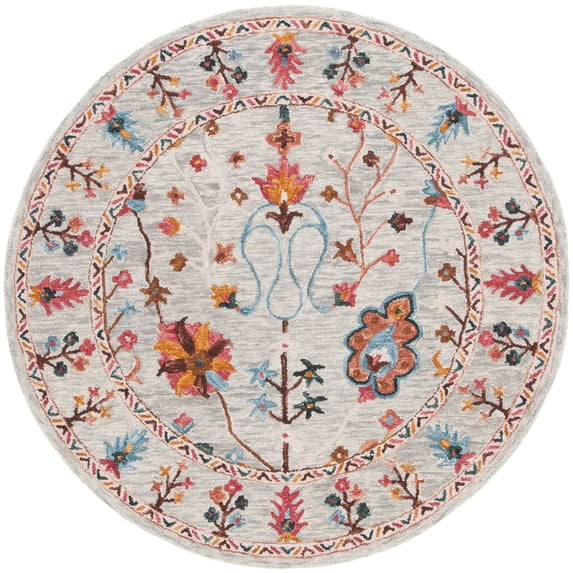 SAFAVIEH Blossom Gorgi Floral Area Rug, Grey/Red, 6' x 6' Round