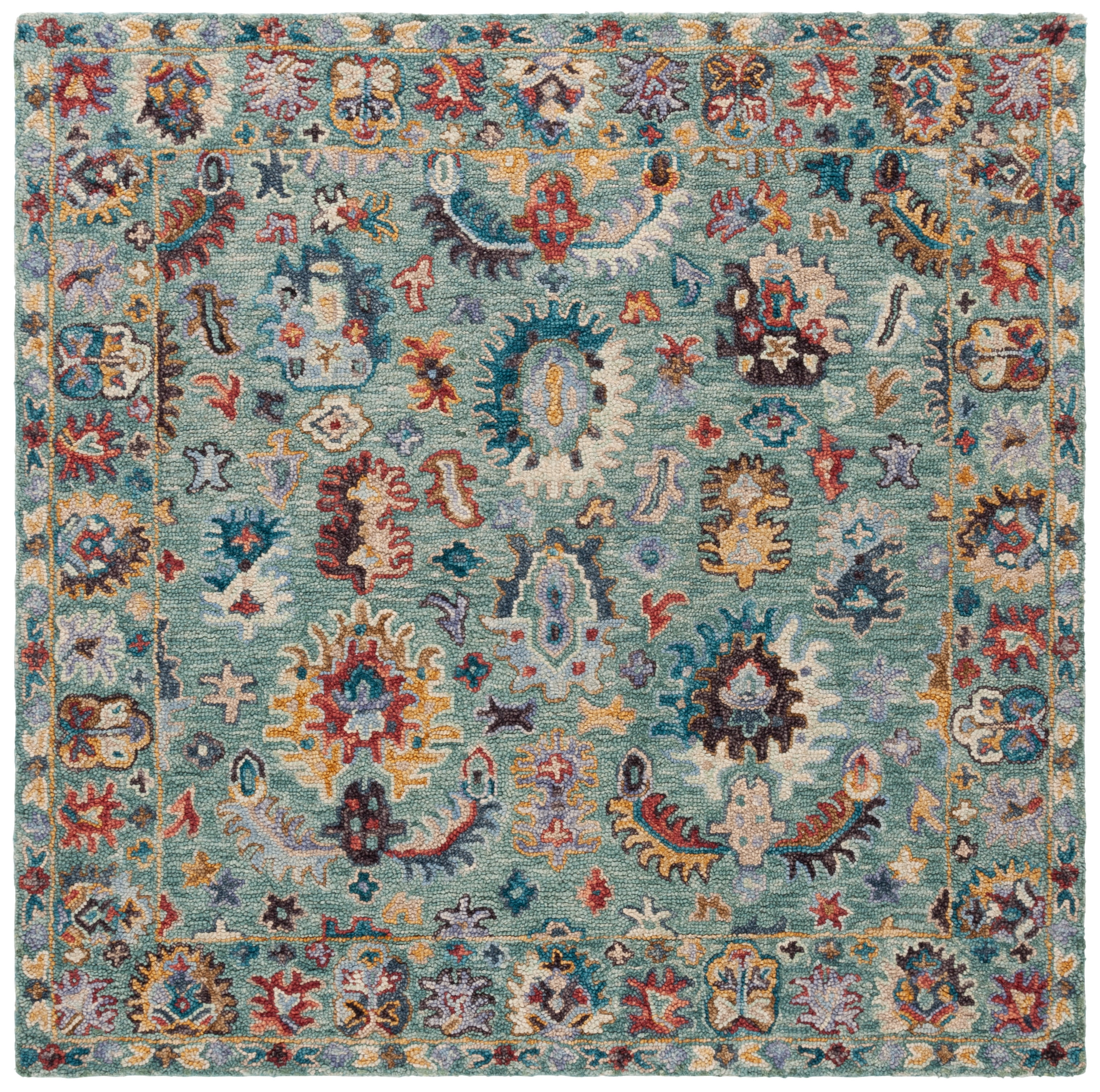 SAFAVIEH Blossom Greta Floral Area Rug, Blue/Rust, 6' x 6' Square