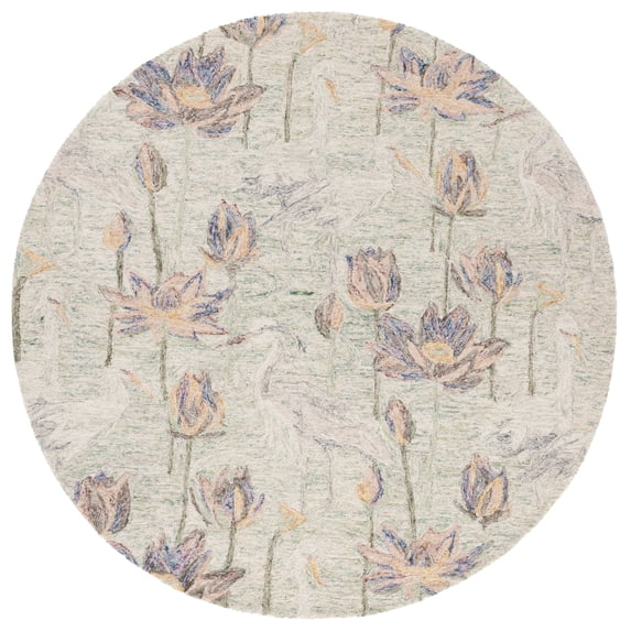 SAFAVIEH Blossom Hadi Floral Area Rug, Green/Ivory, 6' x 6' Round