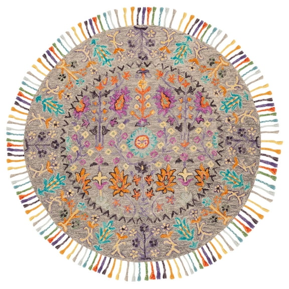 SAFAVIEH Blossom Hamilton Floral Wool Area Rug, Grey/Multi, 10' x 10' Round