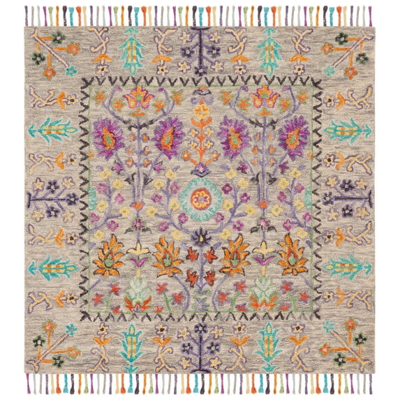 SAFAVIEH Blossom Hamilton Floral Wool Area Rug, Grey/Multi, 10' x 10' Square