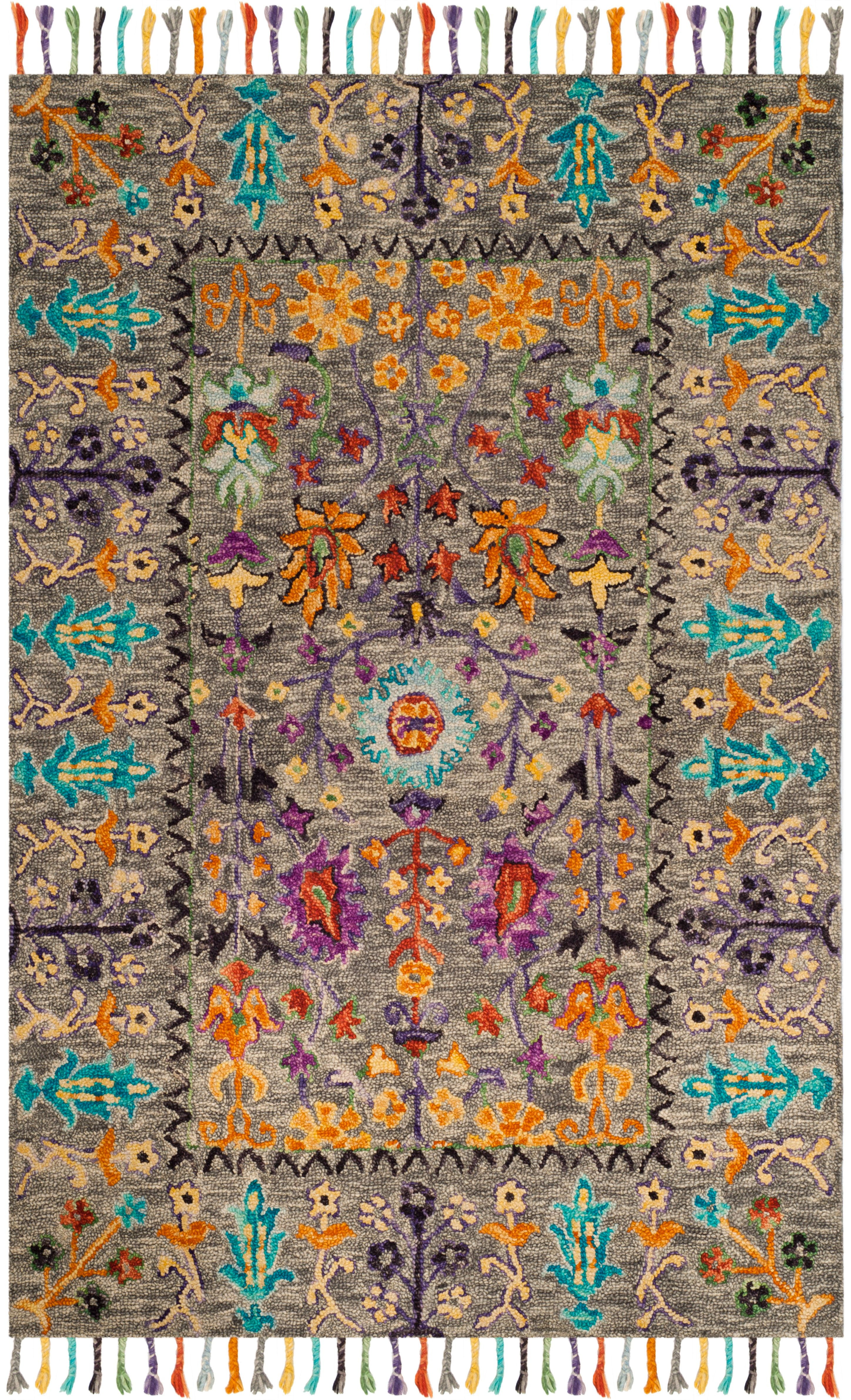 Hand-Tufted Floral Blossom Grey Wool 24" Rectangular Rug
