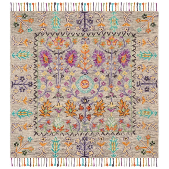 SAFAVIEH Blossom Hamilton Floral Wool Area Rug, Grey/Multi, 4' x 4' Square