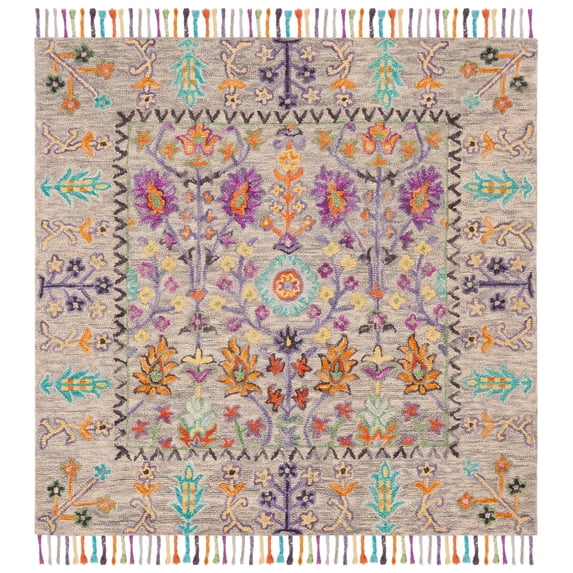 SAFAVIEH Blossom Hamilton Floral Wool Area Rug, Grey/Multi, 4' x 4' Square