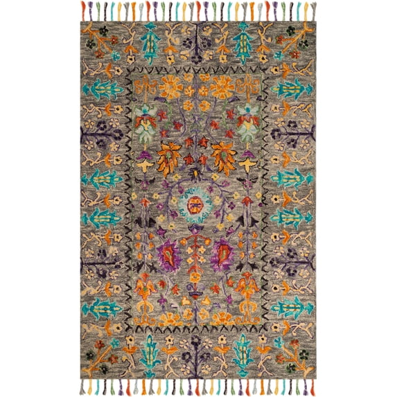 SAFAVIEH Blossom Hamilton Floral Wool Fringed Area Rug, Grey/Multi, 5' x 8'
