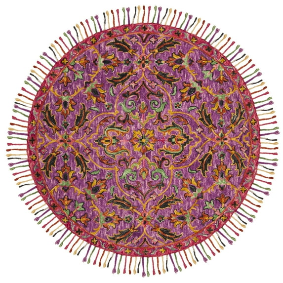 SAFAVIEH Blossom Hamilton Floral Wool Fringed Area Rug, Grey/Multi, 6' x 6' Round