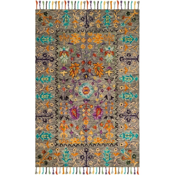 SAFAVIEH Blossom Hamilton Floral Wool Fringed Area Rug, Grey/Multi, 6' x 6' Square