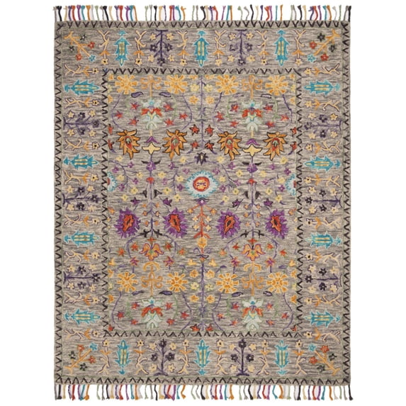 SAFAVIEH Blossom Hamilton Floral Wool Fringed Area Rug, Grey/Multi, 9' x 12'