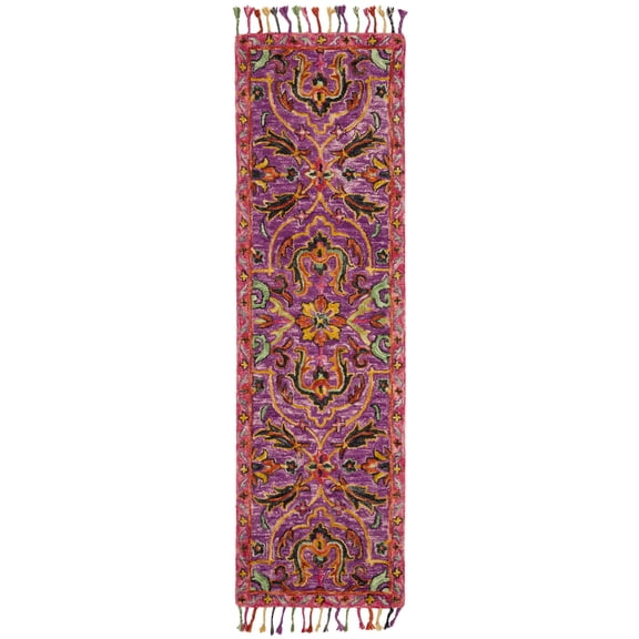 SAFAVIEH Blossom Hamilton Floral Wool Fringed Runner Rug, Grey/Multi, 2'3" x 8'