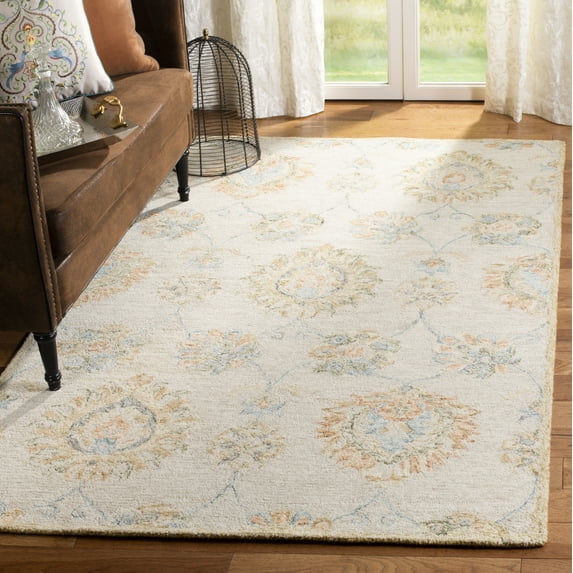 SAFAVIEH Blossom Hannah Floral Flowers Wool Area Rug, Beige/Sage, 4' x 6'